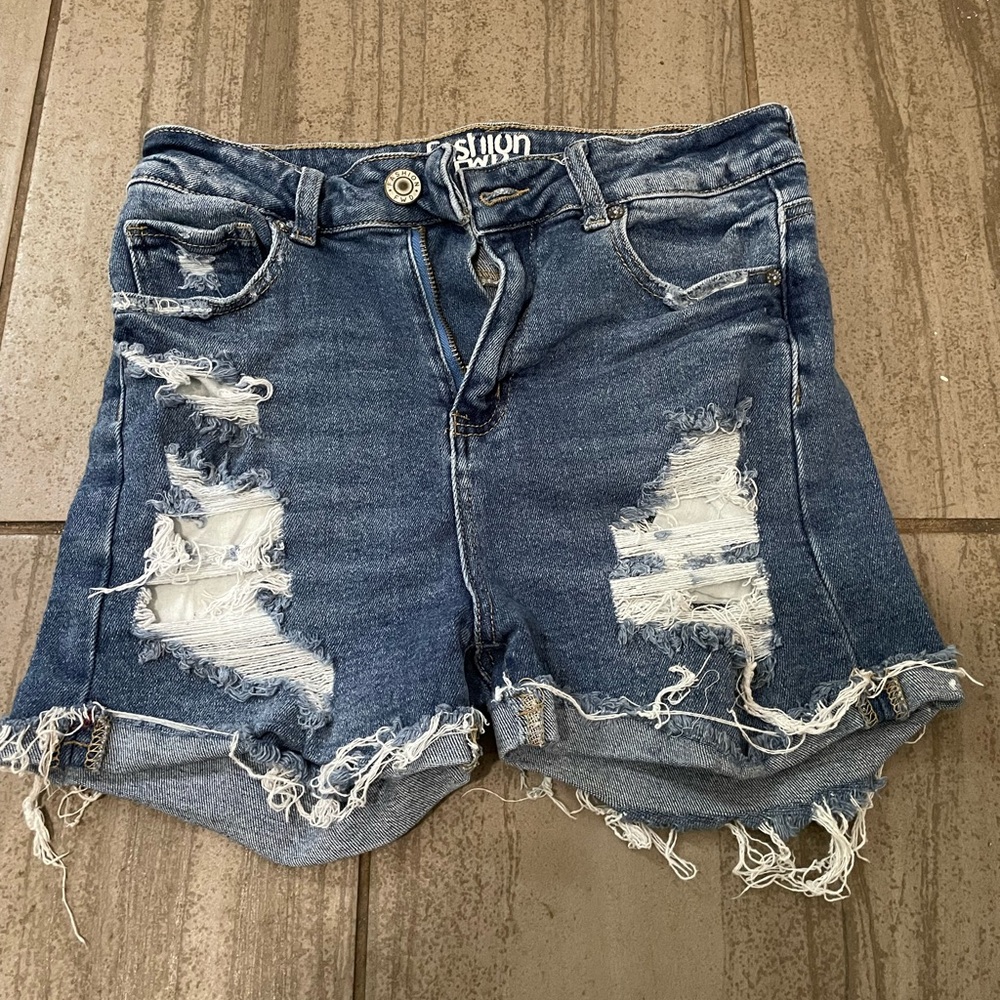 Women's Distressed Blue Denim Shorts